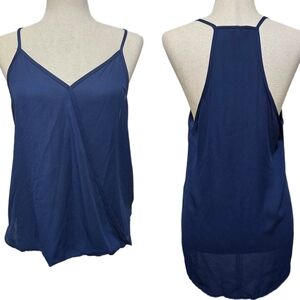 ​Lily White Navy Blue Surplice Racerback Tank Top Size Large